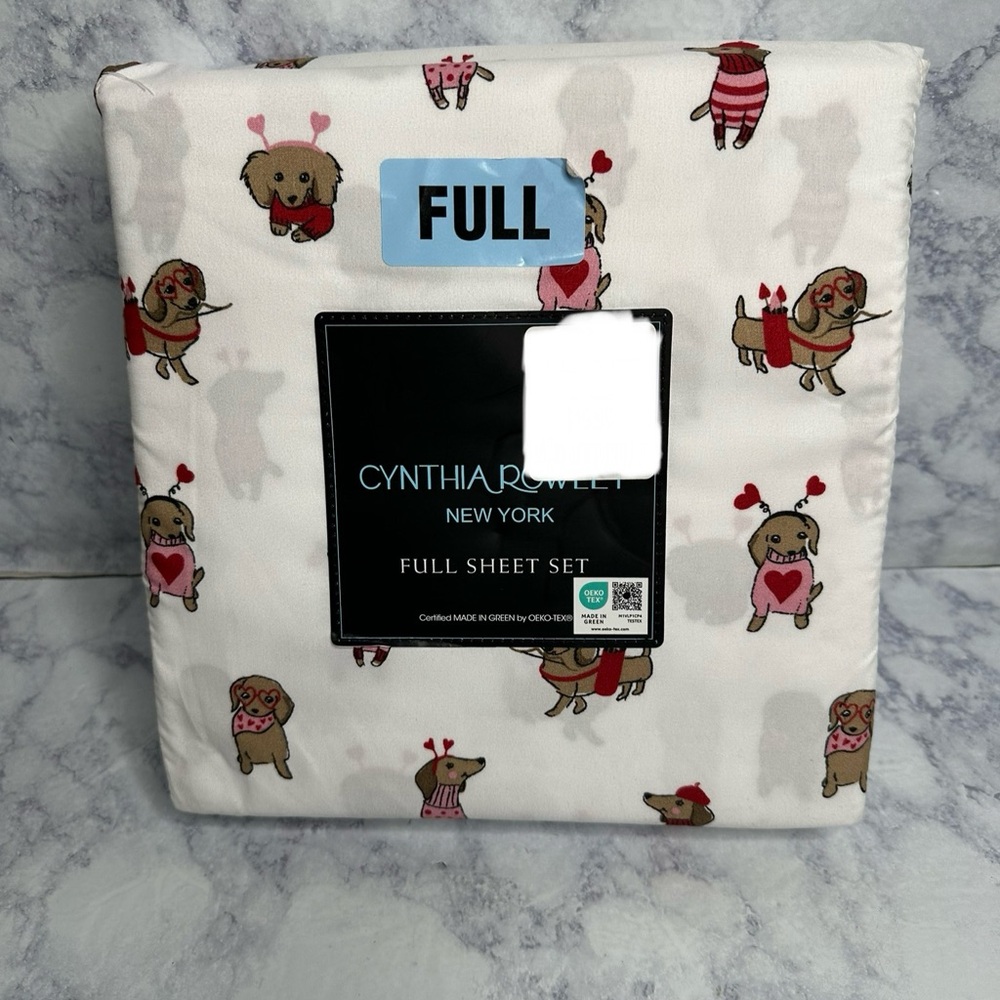 Cynthia Rowley Dachshund Dog Hearts Valentine's Day  Sheet Set